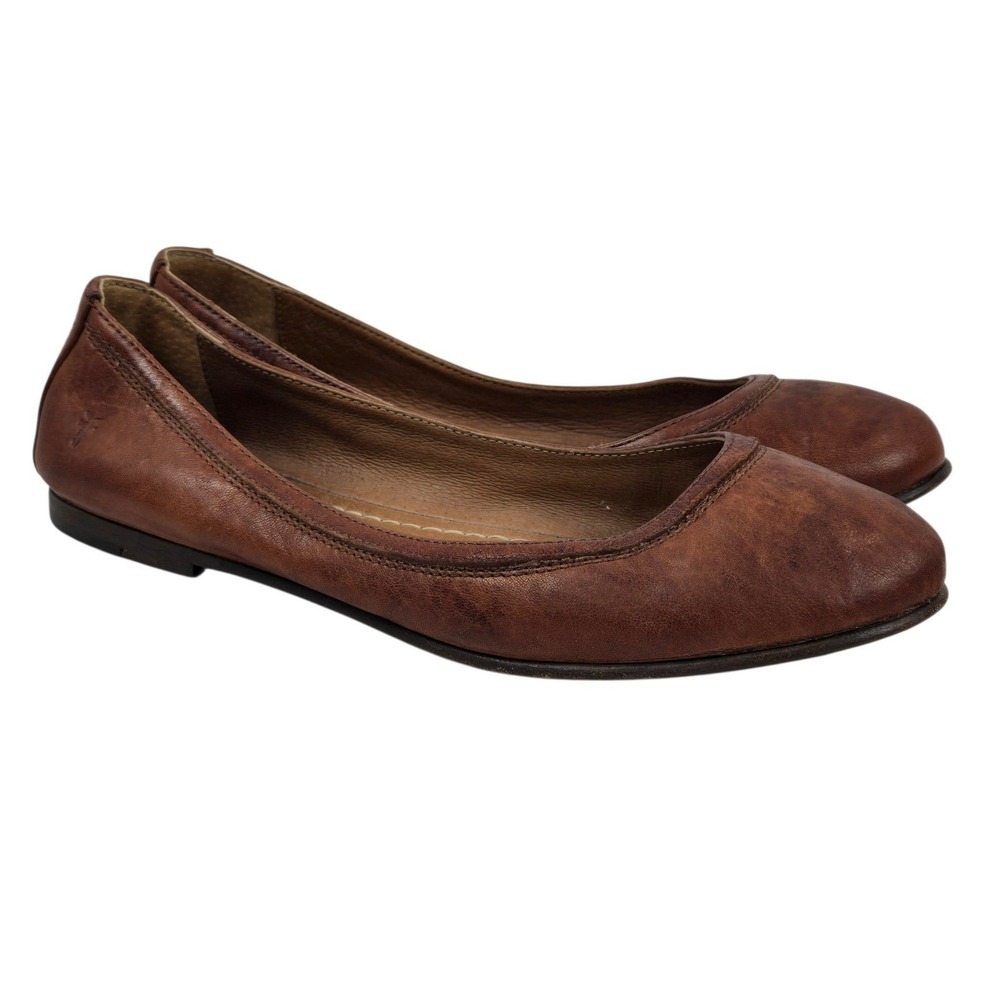 Frye Carson Ballet Flats Distressed Leather Cognac Brown 10M 3472126-COG Slip On
